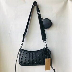 STEVE MADDEN Black Bagata Crossbody Bag Airpods Pouch 9½ W : 4½" H : 2½"D